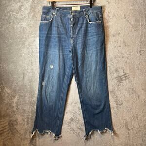 Free People Maggie‎ Ripped Cropped Straight Leg Raw Hem Button Fly Jeans Size 31